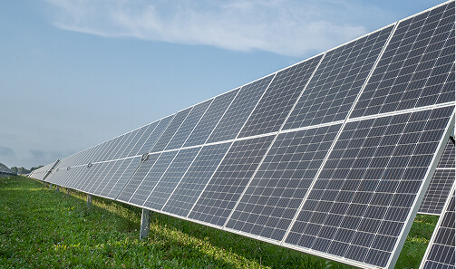 A field of hundreds of solar panels